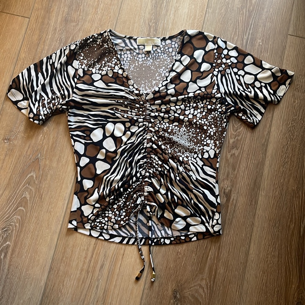 Michael Kors flutter sleeve ruched v-neck blouse Small